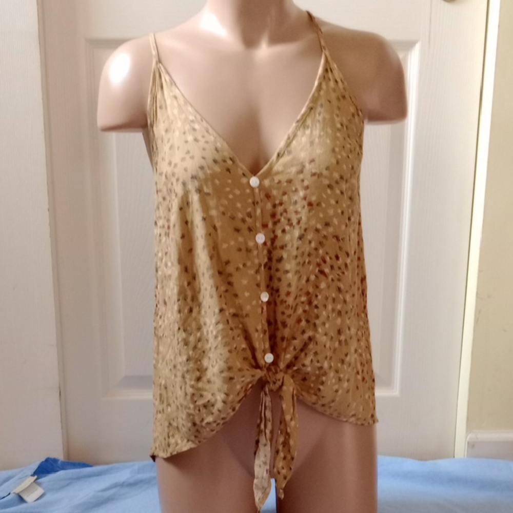 Millibon Gold PrintTie Front Camisole Top, Large